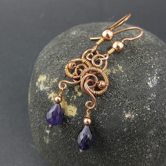 Violet Snales - ametyst i miedź wire-wrapping Almien art Studio