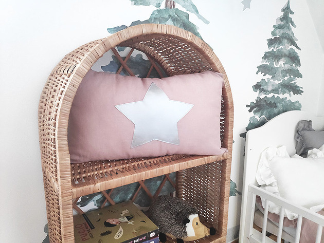 poduszki z grafiką Lniana poduszka ze srebrną gwiazdką Boho