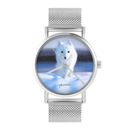 zegarki unisex Zegarek - Biały lis - bransoleta mesh