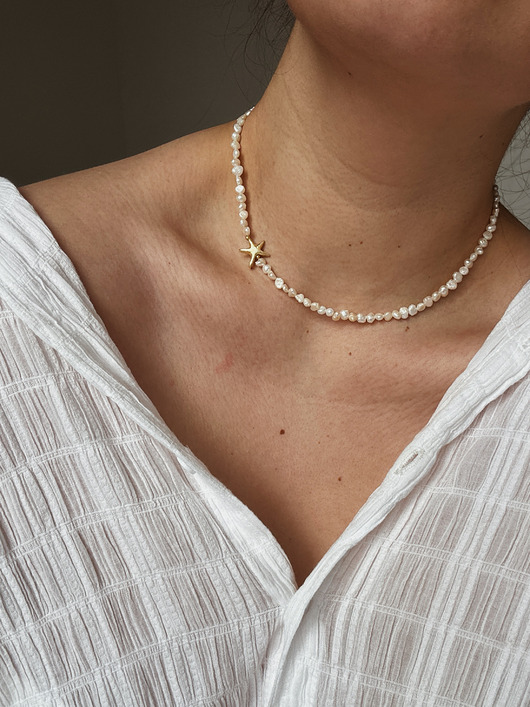 złote naszyjniki Naszyjnik z pereł naturalnych gwiazda