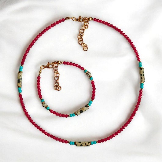 komplet biżuterii RAZEM TANIEJ: komplet INDIA : koral, magnezyt, jaspis, hematyt