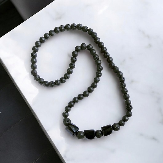 biżuteria męska Naszyjnik MĘSKI : czarny turmalin polerowany & lawa