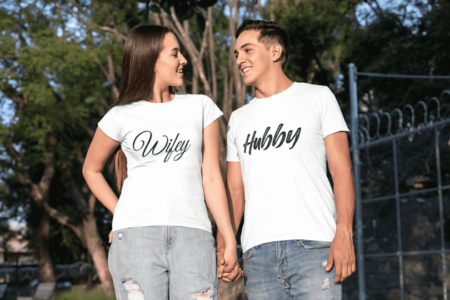 t-shirt damskie Koszulki dla pary Hubby & Wifey