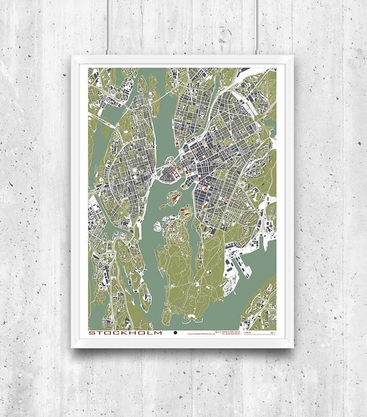 Sztokholm - plan miasta, plakat minimalmill