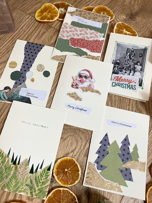 kartki scrapbooking Retro, kolażowe kartki świąteczne - zestaw 6 szt