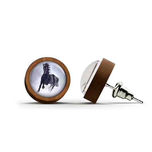 kolczyki drewniane Kolczyki drewniane - Czarny koń - sztyfty