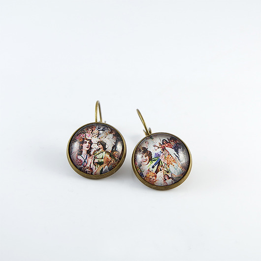 kolczyki szklane Kolczyki - Retro, shabby chic - bigle zamykane