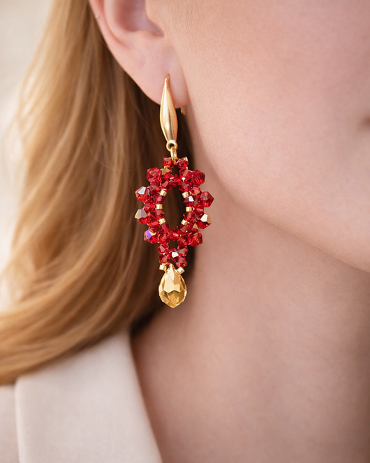 kolczyki szklane Kolczyki Siam & Topaz - Biżuteria z Kryształów Preciosa