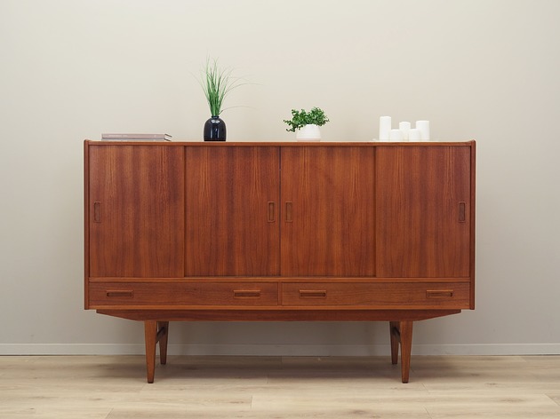 komody i szafki Highboard tekowy, duński design, lata 70, produkcja: B