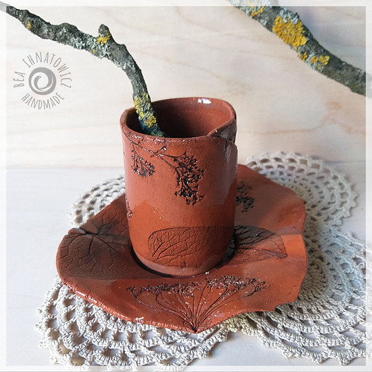 kubki RED FLORA - ceramiczny zestaw do picia kawy, herbaty