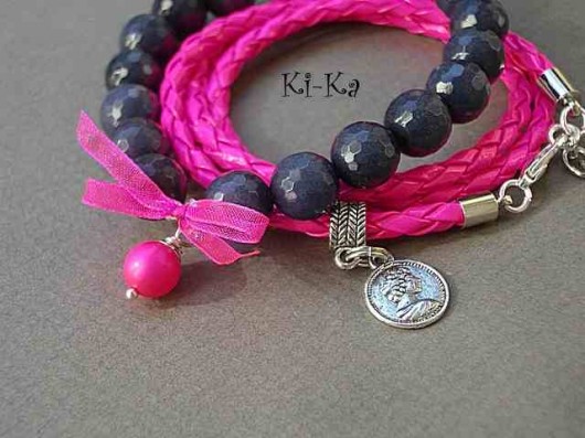 Sapphire & neon pink  - bransoletki KiKa pracownia