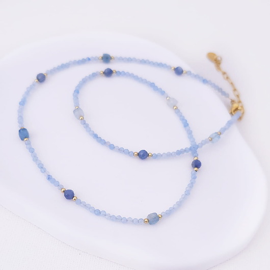 korale Naszyjnik z kamieni naturalnych: akwamaryn, kianit