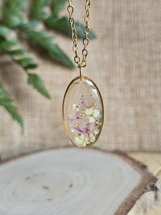 wisiory Złoty wisiorek prawdziwe kwiaty zawieszka różowa rośliny