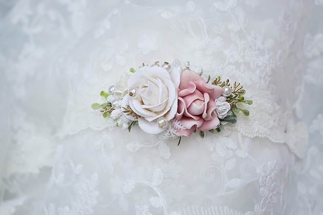 ozdoby do włosów dla dzieci wianek,chrzest niemowlę opaska  róż zieleń