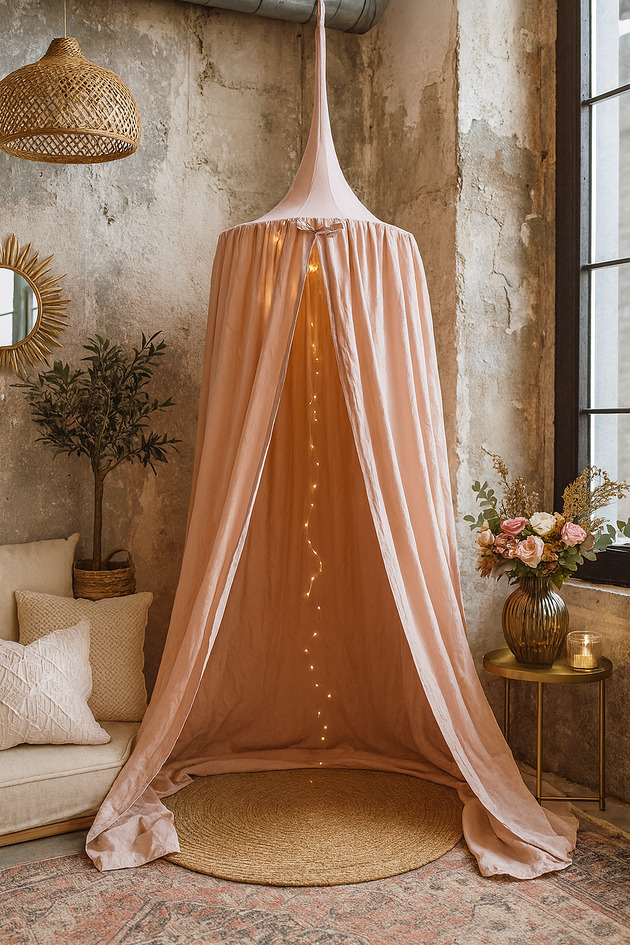 namioty i tipi dla dzieci Baldachim bawełniany do pokoju dziecka - pudrowy róż