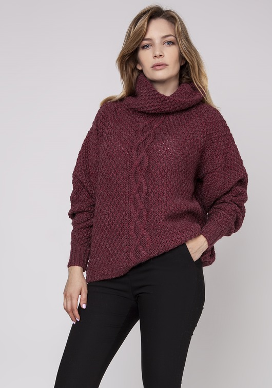 swetry damskie  Obszerny golf, SWE137 bordo MKM