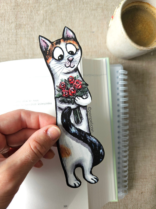 zakładki do książek Zakładka do ksiązki Kotek z różami