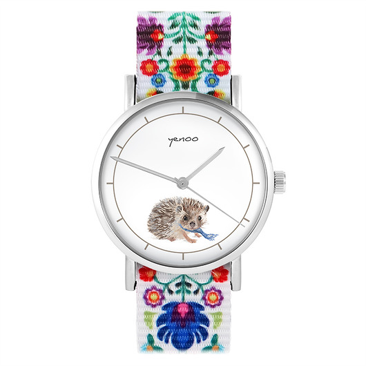 zegarki damskie Zegarek - Jeżyk - folk biały, nylonowy