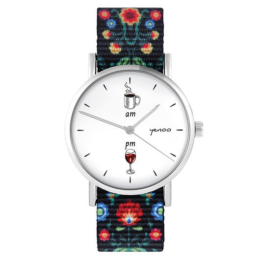 zegarki damskie Zegarek - Kawa i wino - folk czarny, nato