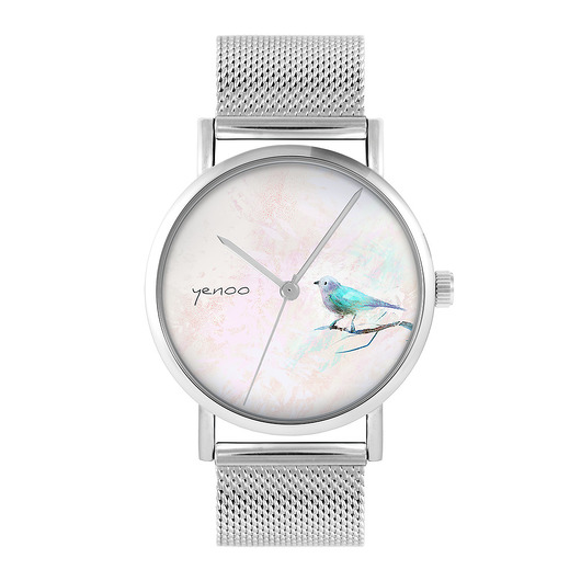 zegarki damskie Zegarek - Turkusowy ptak - bransoleta mesh