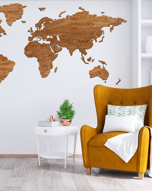 Ozdoby na ścianę Mapa Świata 200x100x06cm Granice Napisy PL