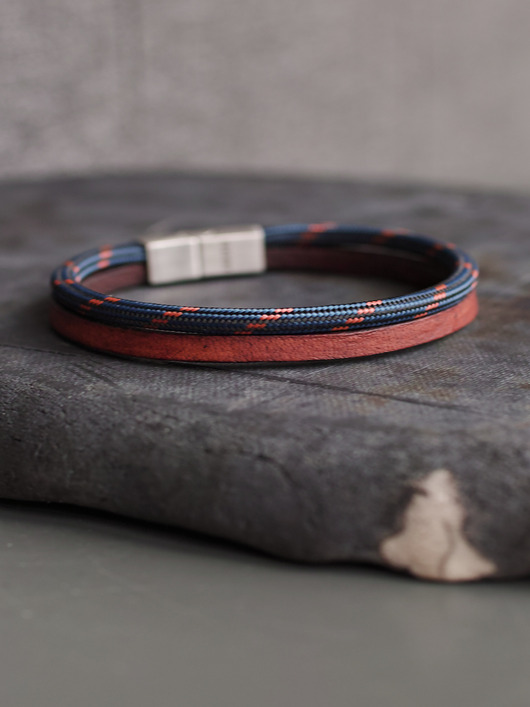 biżuteria męska Klasyczna bransoletka rzemień + linka paracord Argento