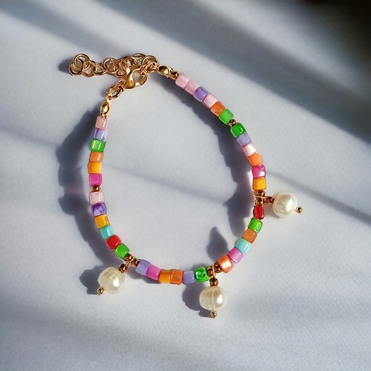 bransoletki z kamieni naturalnych Bransoletka : summer collection : muszla i perły