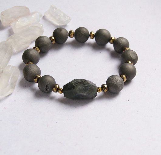 bransoletki z kamieni naturalnych UNIKAT - agat tytanowy, labradoryt
