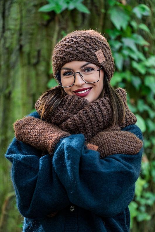 czapki damskie Czapka MERINO Hope Brązowy + podszewka JEDWAB