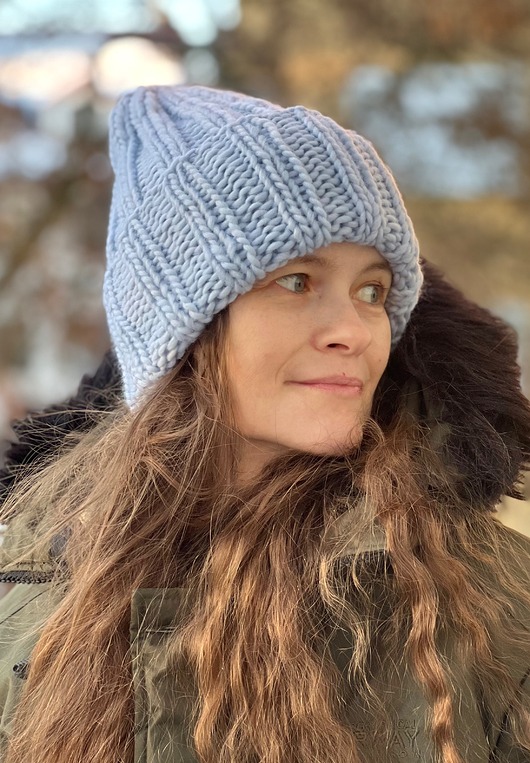 czapki damskie Zimowa czapka Buran  100% wełna z Peru poranna mgła