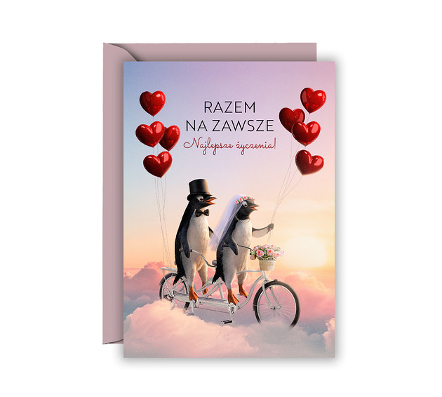 kartki okolicznościowe - wydruki Kartka ślubna z pingwinami "Razem na zawsze" Personalizacja