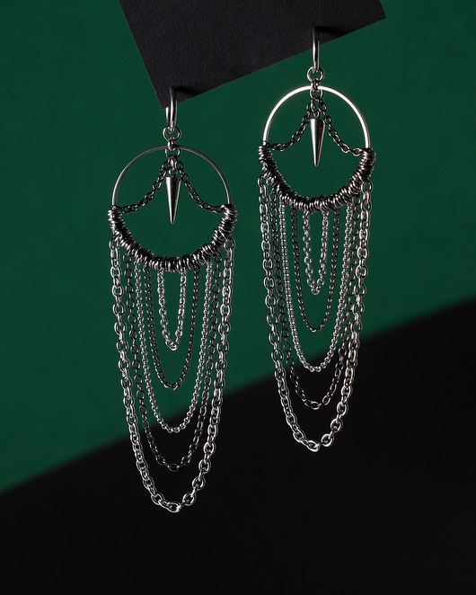 kolczyki - inne Mega duże kolczyki z łańcuszkami i kolcami