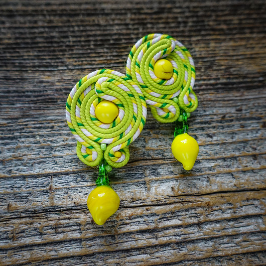 kolczyki soutache Cytrynki- letnie kolczyki soutache