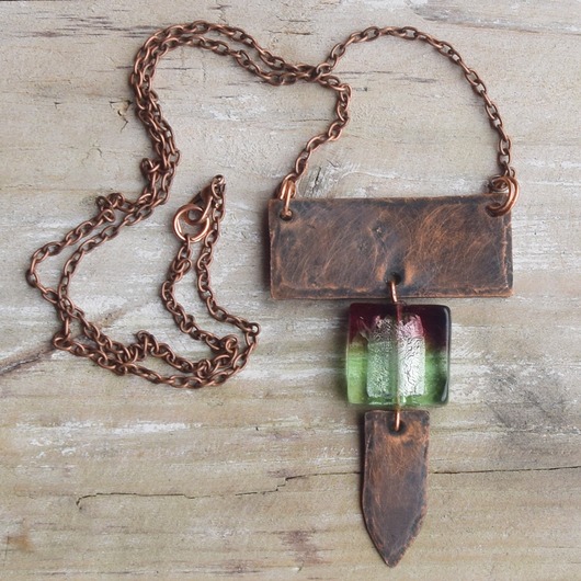 naszyjniki - inne Naszyjnik z oksydowanej miedzi i szkła weneckiego /3/ handmade rękodzieło