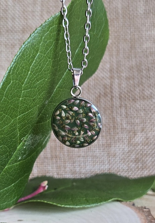 wisiory Srebrny wisiorek prawdziwe kwiaty zawieszka zielona