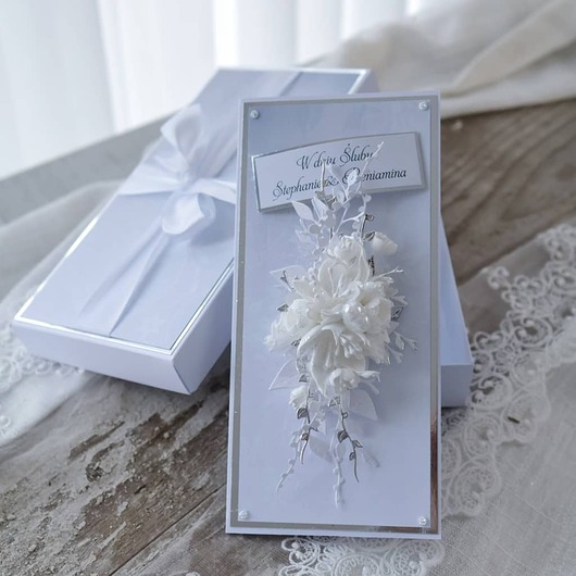 zaproszenia i kartki na ślub Elegancka kartka ślubna w pudełku personalizowana