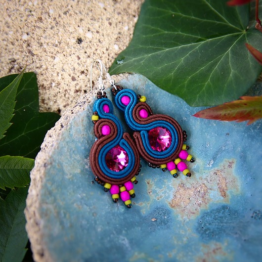 kolczyki soutache Ronja 3 - kolczyki z sutaszu, srebro
