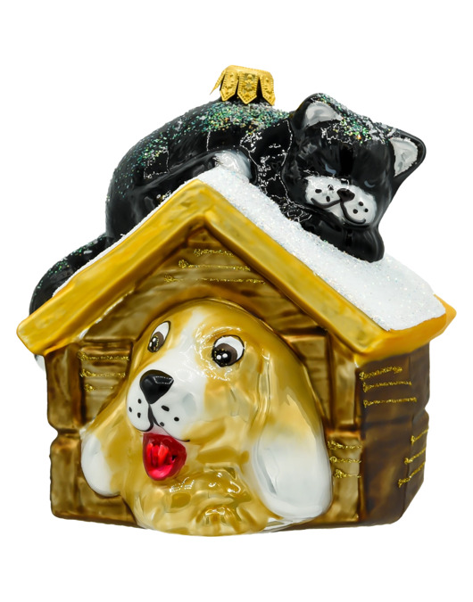 ozdoby choinkowe Bombka choinkowa: Pies i kot w budzie: brązowy