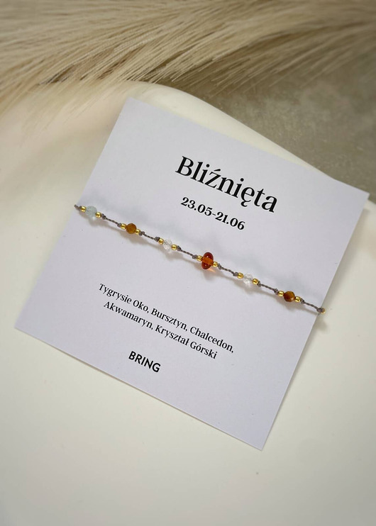 bransoletki z kamieni naturalnych Bransoletka znak zodiaku Bliźnięta pozłacane kulki