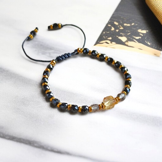 bransoletki z kamieni naturalnych DOBROBYT i OCHRONA - amulet - cytryn, kwarc dymny, TURMALIN: PREMIUM