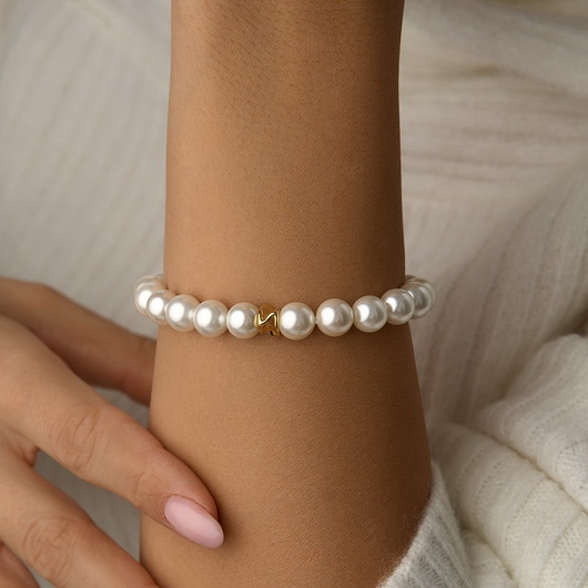 bransoletki srebrne Bransoletka z pereł Seashell i srebra 925 pozłacanego