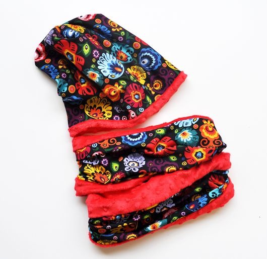 Dwustronny komplet _ czapka BEANIE i komin_FOLK MOJAMAJA