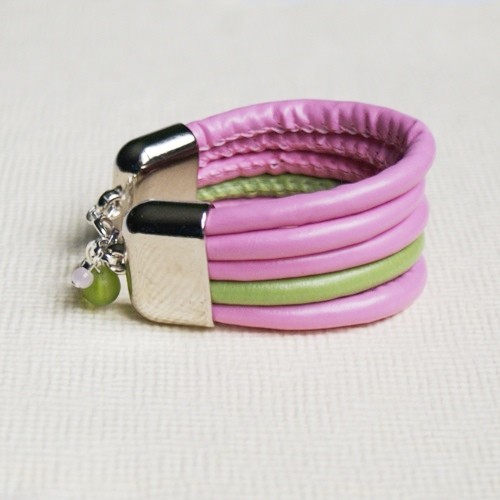 szeroka WIOSENNA bransoletka PINK&GREEN kaktusia