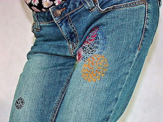 Jeansy Jesienne Astry ZeStrychu Handmade