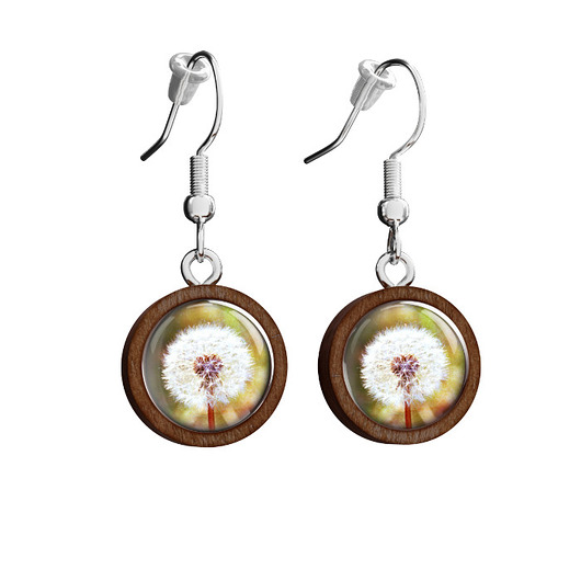 kolczyki drewniane Kolczyki drewniane - Dmuchawiec - wiszące