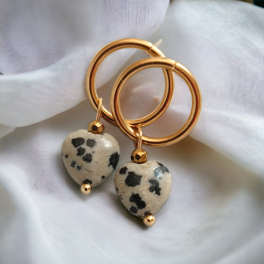 kolczyki z kamieniami Kolczyki serduszka : jaspis dalmatyński