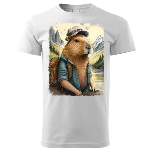 t-shirty męskie Tatra Art i kapibara turyściara z plecakiem na górskim szlaku