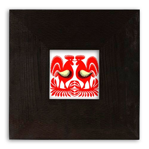 KOGUTKI na szczęście (w ramie sosnowej) na ludowo