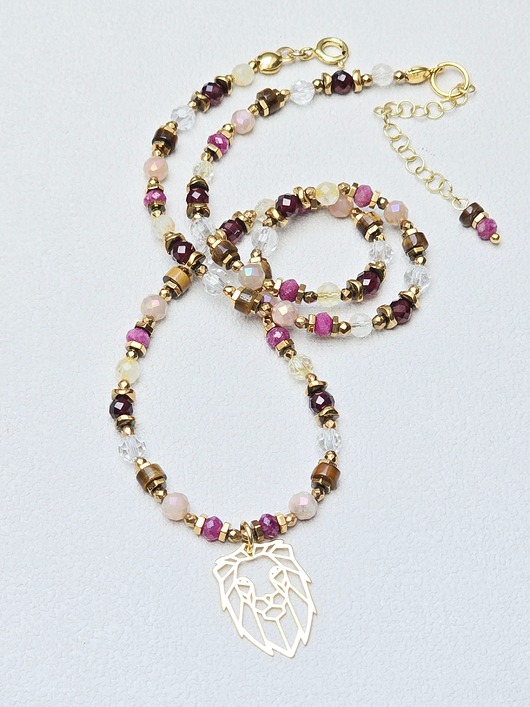 korale Naszyjnik Kamykowy Lew