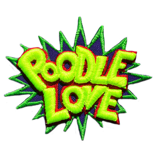naszywki na ubrania Naszywka naprasowanka POODLE LOVE fluo 3D termoprzylepna haftowana 7x6cm